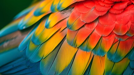Obraz premium Ultracloseup image of a parrots multicolored feather AI generated illustration