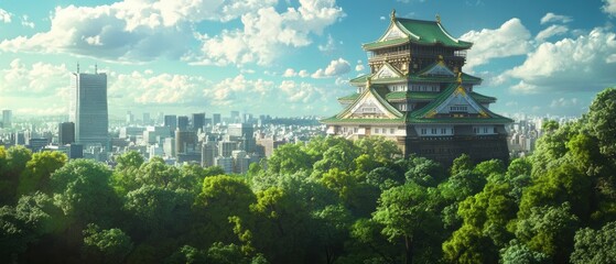 Explore the stunning gigapixel illustration of osaka japan's architectural marvels