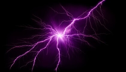 purple lightning impact effect on plain black background from long shot