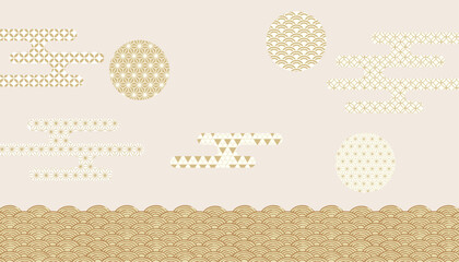 海　波のある和風背景イラスト