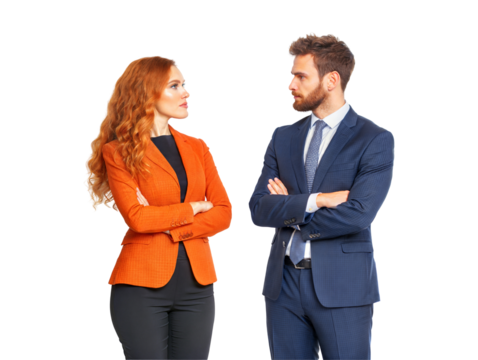 Business professionals in conflict, transparent or white isolate background