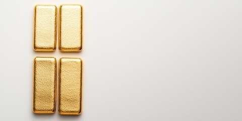 Four shiny gold bars arranged elegantly on a white background.