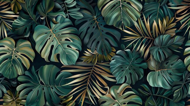 A seamless pattern of tropical leaves.