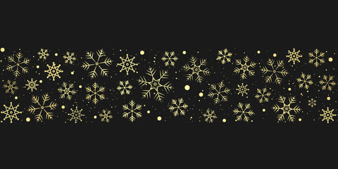 Christmas Border with Golden Snowflakes, Snowflakes Border, Holiday, Winter, Christmas Background, Frame, New Year