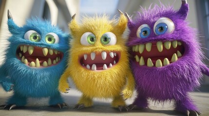 Fototapeta premium Delightful illustration showcasing playful furry monsters in gigapixel quality