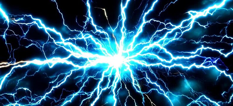 Burst explosion electric lightning thunder energy power. Generative video AI technology.	
