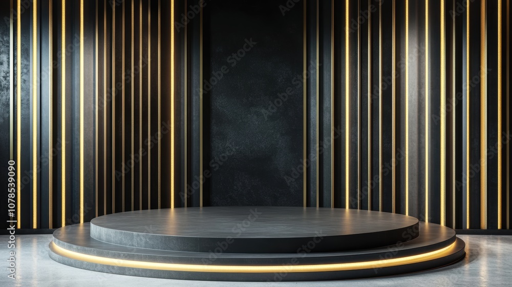 Poster create a stylish high-fidelity rendering of an empty podium for presentations