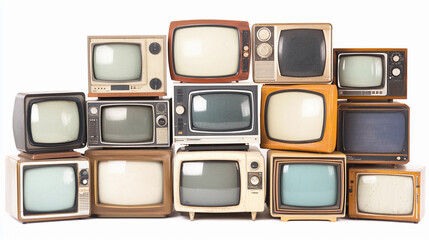 Vintage televisions stacked artistically indoors