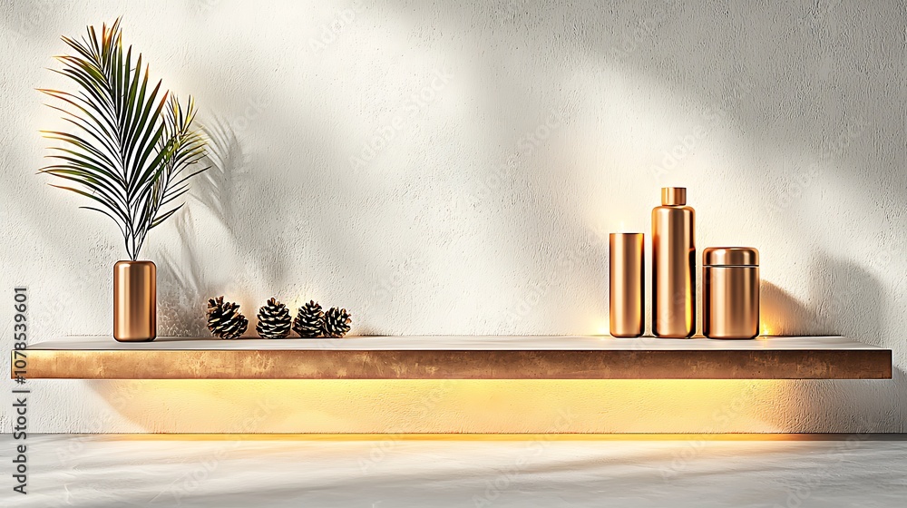 Poster stylishly arrange decorative objects on a minimalist shelf to enhance your home decor