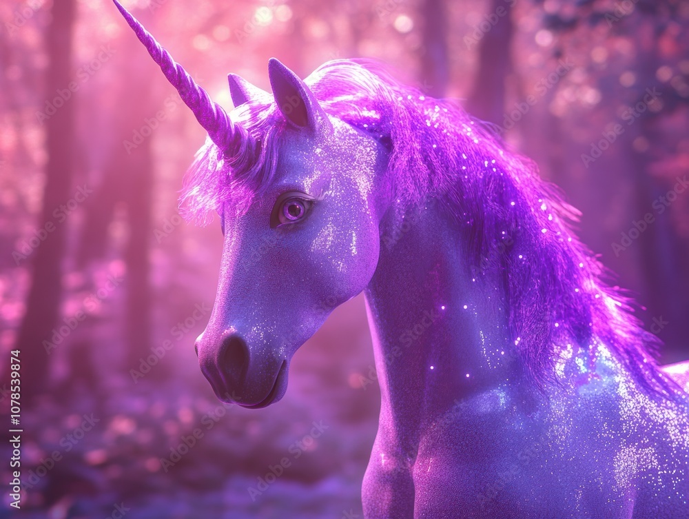 Poster Create an enchanting fantasy unicorn rendering in gigapixel high fidelity