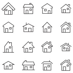 Set of thin line icons of homes and real estate. Property linear icons. Rent or buy condo. Line icons representing house Vector Illustration.