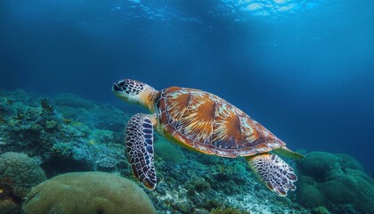 Obraz premium green sea turtle swimming undersea