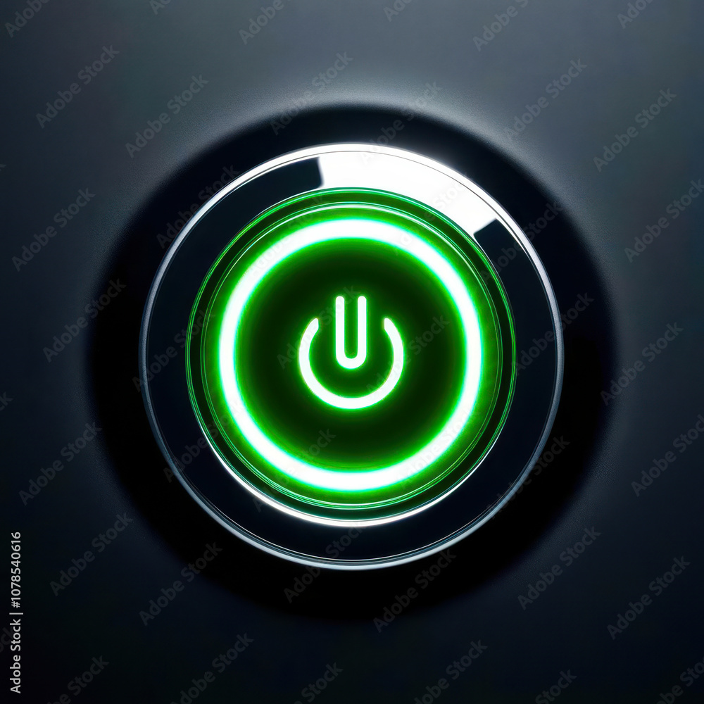 Poster a green button with a power symbol on it