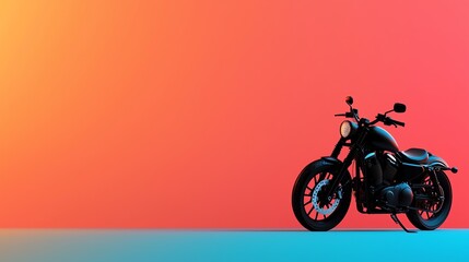 Fototapeta premium Sleek black motorcycle against a vibrant gradient background.