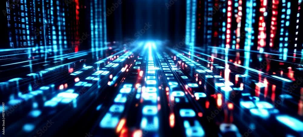Leinwandbilder Digital binary data on virtual space technology background. Generative video AI technology.	
