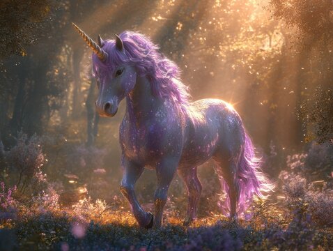Create a stunning gigapixel rendering of a fantasy unicorn in a magical forest