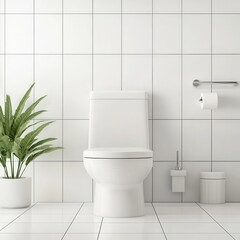Bright White Bathroom with Indoor Plants and Toilet