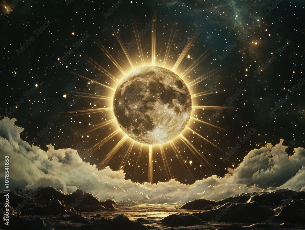 Poster create a stunning gigapixel rendering of a nature-themed celestial scene