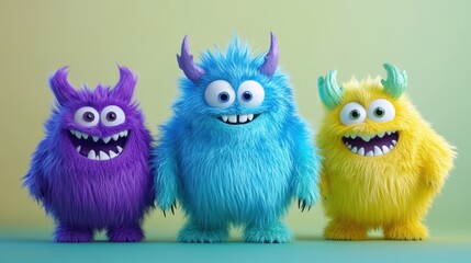 Fototapeta premium Discover charming cartoon characters furry monsters in high fidelity art