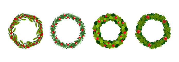 Christmas Wreath Vector Illustration for Holiday Decoration and Art Elements in Flat Style