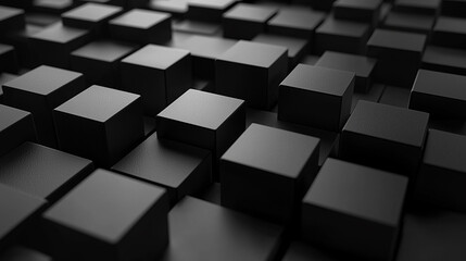 Obraz premium Abstract Black Cubes Texture Background with Geometric Pattern in 3D Rendering