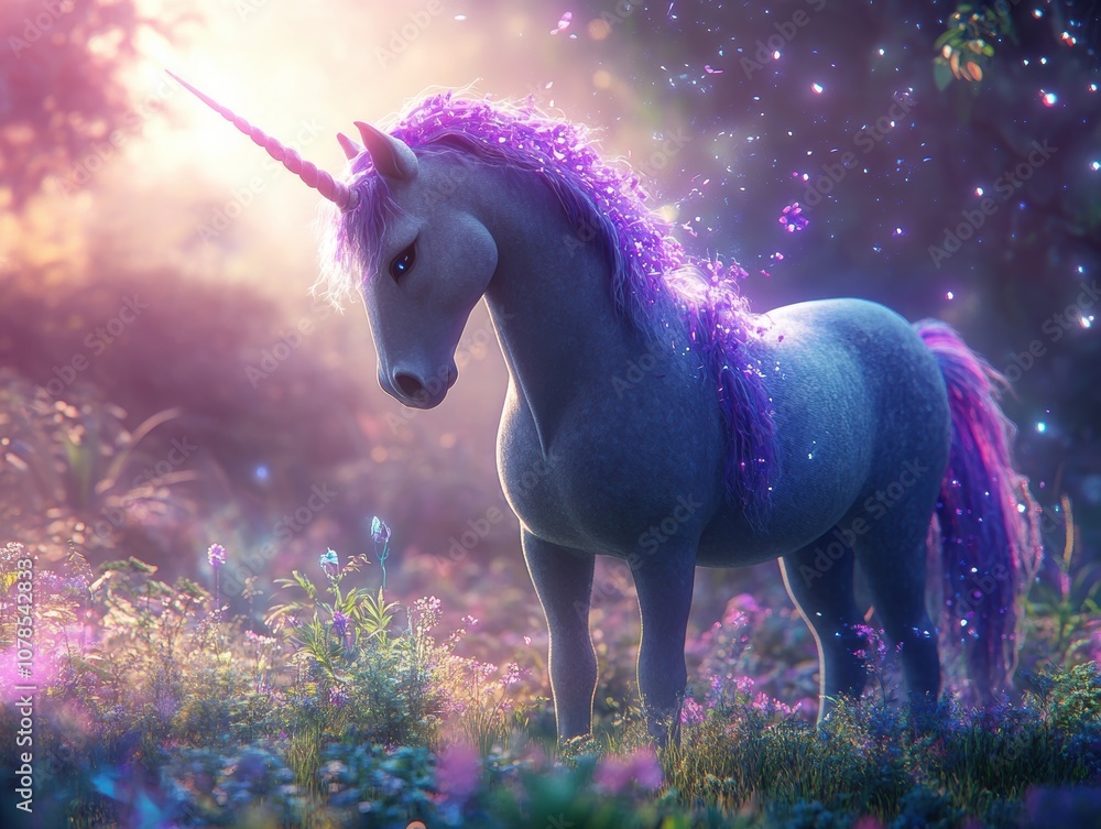 Poster create a high-fidelity rendering of a fantasy unicorn in gigapixel quality