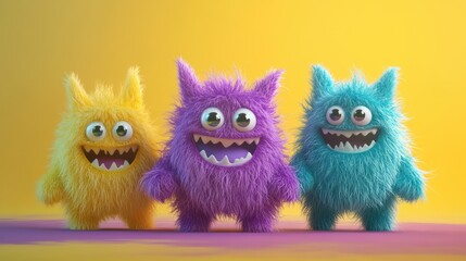 Fototapeta premium Explore a vibrant world of friendly furry monsters in high fidelity rendering