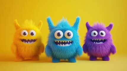 Fototapeta premium Delightful and playful furry monsters bring joy with gigapixel high fidelity illustrations