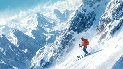 Skier Descending a Mountainous Slope