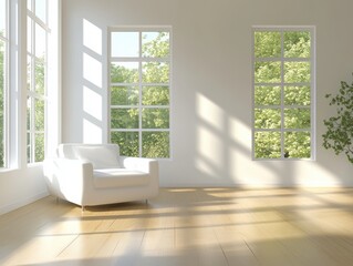 Fototapeta premium Discover the serenity of a minimalist room bathed in natural light