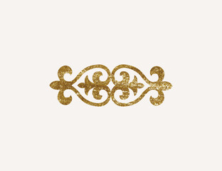 Kazakh national ornament with gold texture. Vector modern element isolated on white background. Central Asia floral abstract element of the national pattern.
