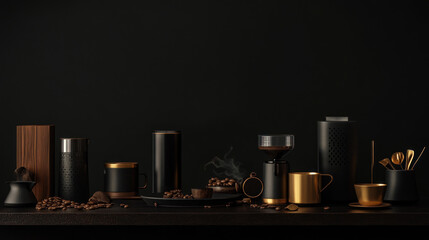 Luxurious coffee setup with gold highlights.