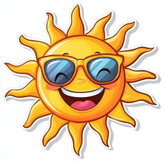 A cheerful cartoon sun beams with joy, sporting stylish sunglasses.