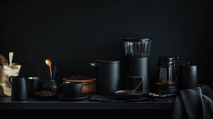 Elegant Black-on-Black Coffee Setup with Accessories