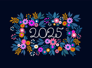 Floral 2025 New Year Arrangement Vector Poster