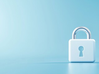 Fototapeta premium A minimalist white padlock on a soft blue background, symbolizing security and protection in the digital age.