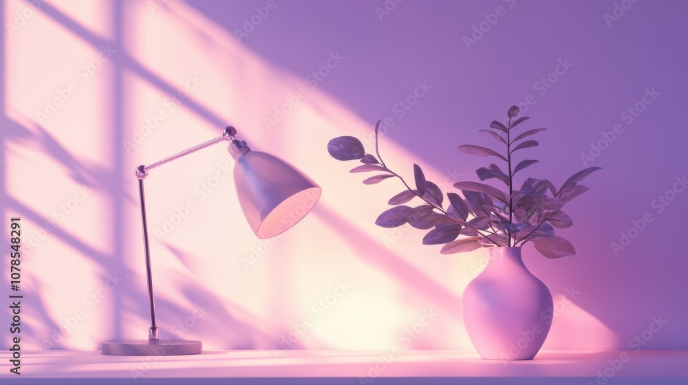 Poster create a chic minimal office setup featuring a stylish lamp for enhanced productivity