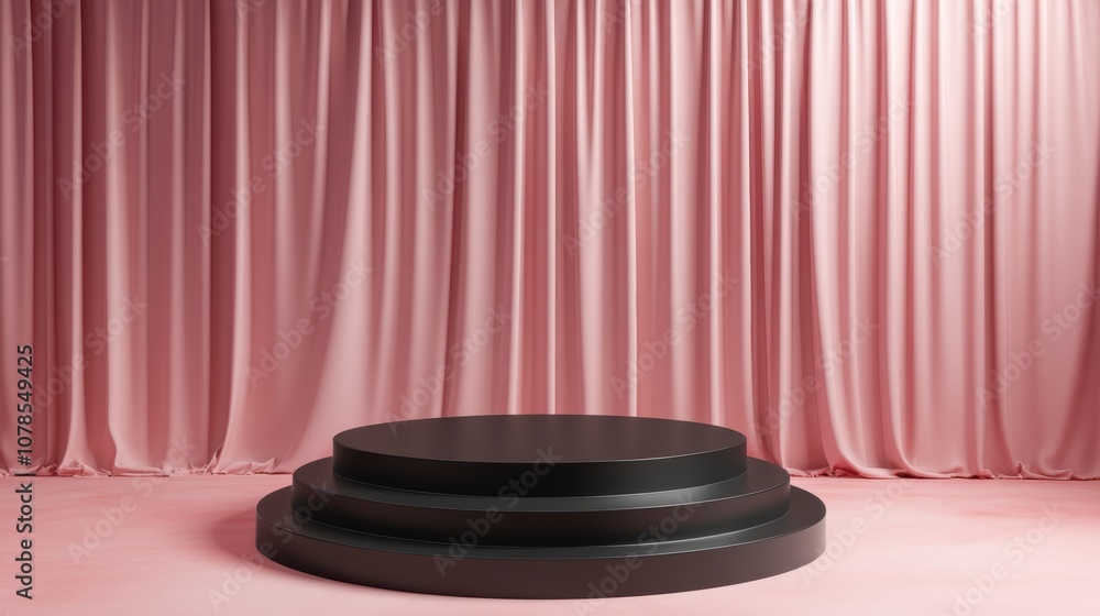 Poster showcase a luxurious and realistic empty podium stage setting for events