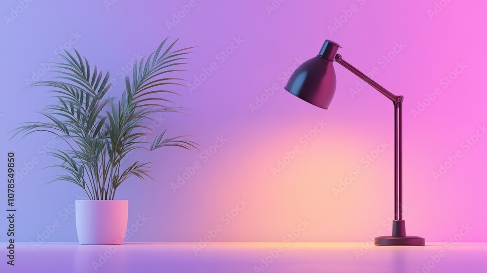 Poster create a stylish minimal desk setup featuring a modern desk lamp for productivity