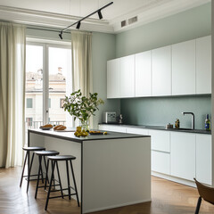 Contemporary Kitchen with Large Windows
