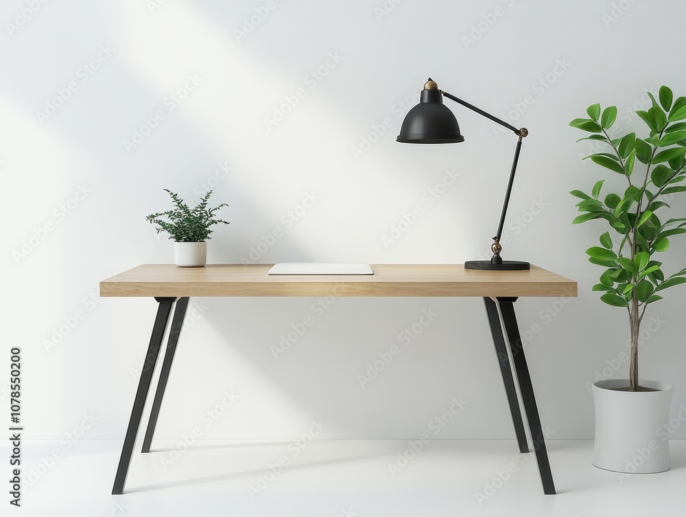 Poster create a simple workspace featuring a modern desk for high-fidelity productivity