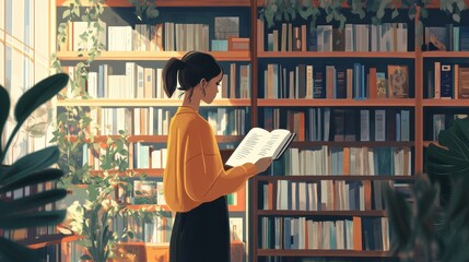 A person picking out a new book at a bookstore, taking time for self-care and personal growth, promoting a well-rounded lifestyle.