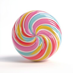 Colorful Swirl Candy Lollipop on White Background