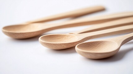 Wooden Spoons on White Background: Natural Kitchen Utensils for Cooking and Serving