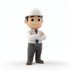 Friendly Cartoon Construction Worker with Hard Hat