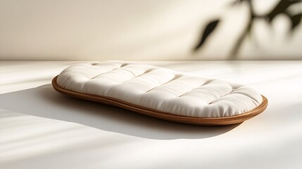 Exquisitely Crafted Comfort: Wooden and Fabric Cushion for Relaxation and Serenity in Natural Light