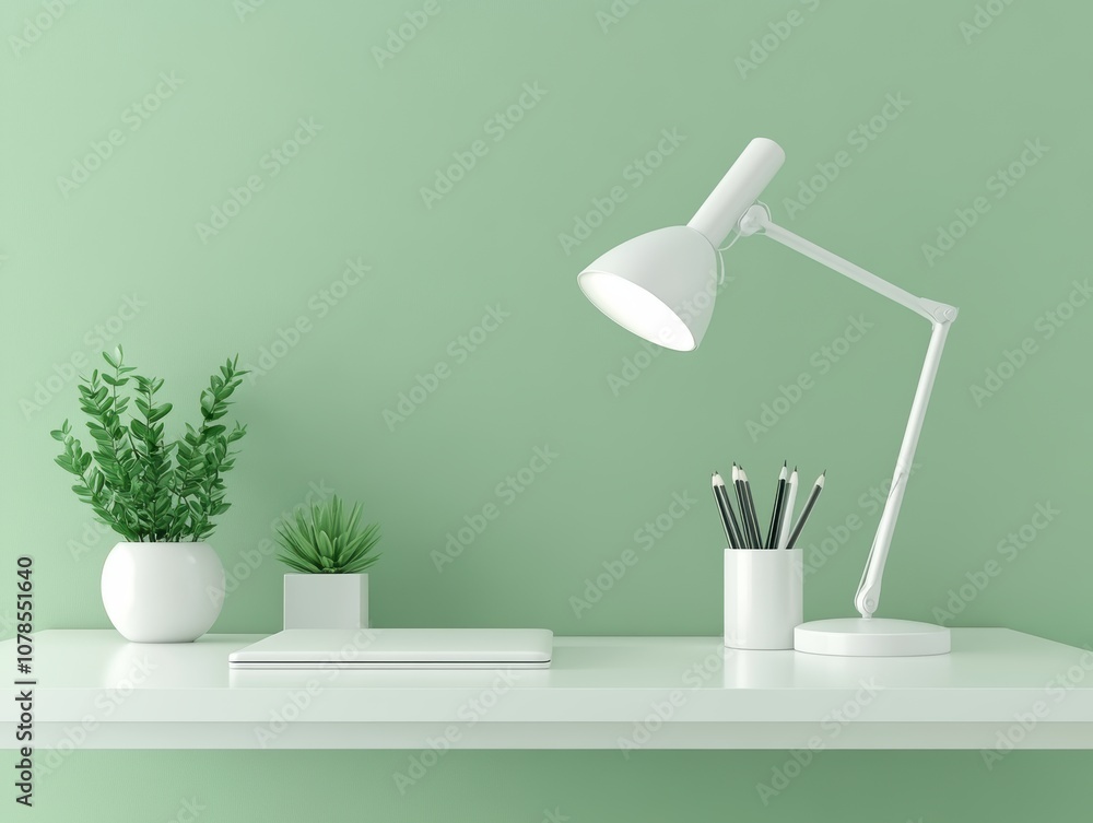 Poster create a stylish workspace with a white minimal office desk and lamp for enhanced productivity