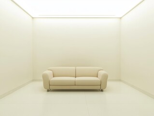 Create a serene minimalist living space featuring a single bed for maximum comfort