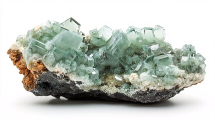 Green Crystal Cluster on Rock: A Sparkling Gem of Nature's Artistry | Geology Specimen | Mineral Formation | Earth Science