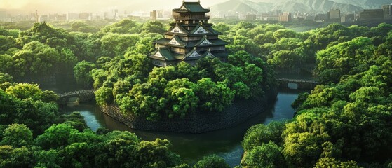 Obraz premium Explore the stunning gigapixel illustration of osaka japan's architectural marvels